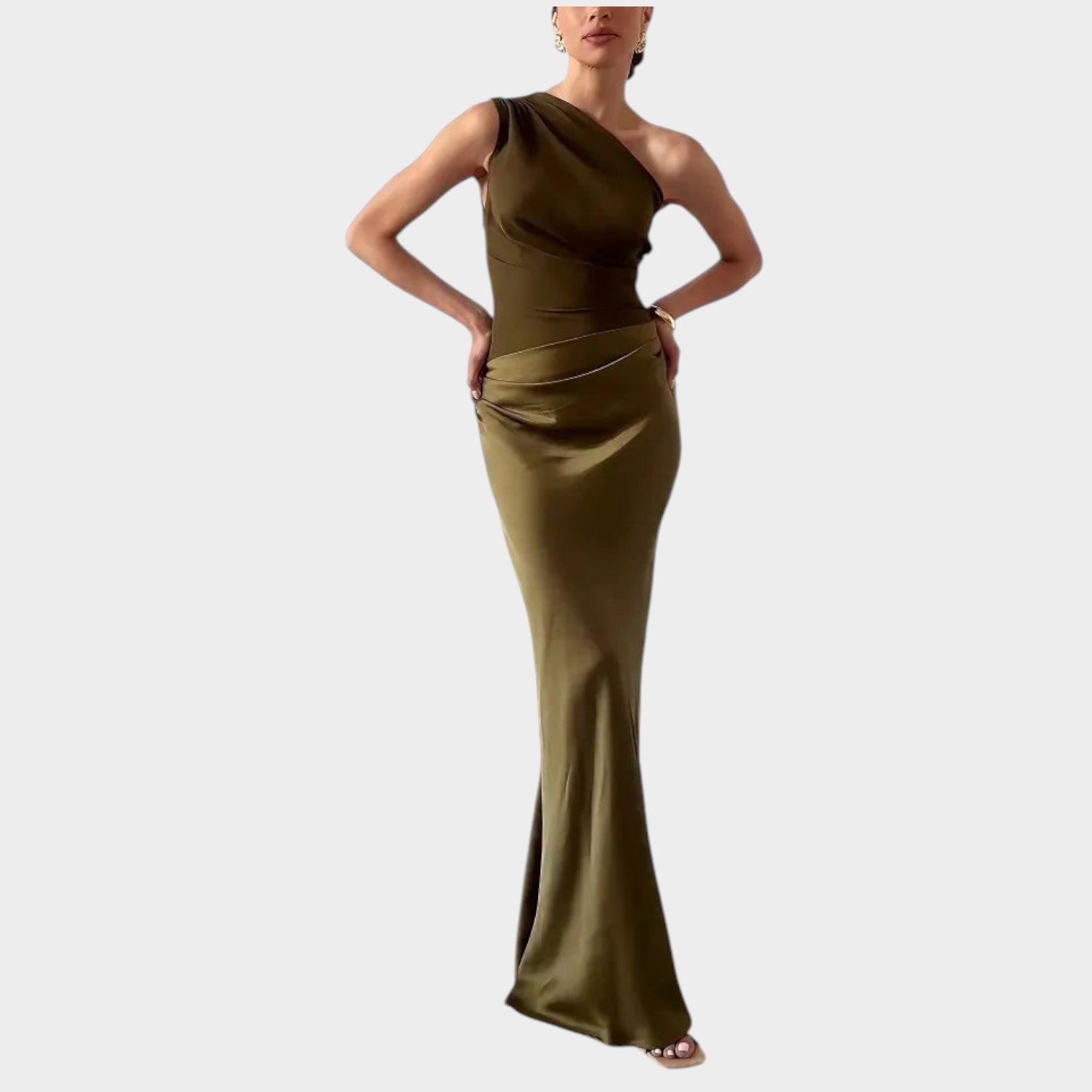 One Shoulder Wedding Guest Maxi Dress with Satin Skirt