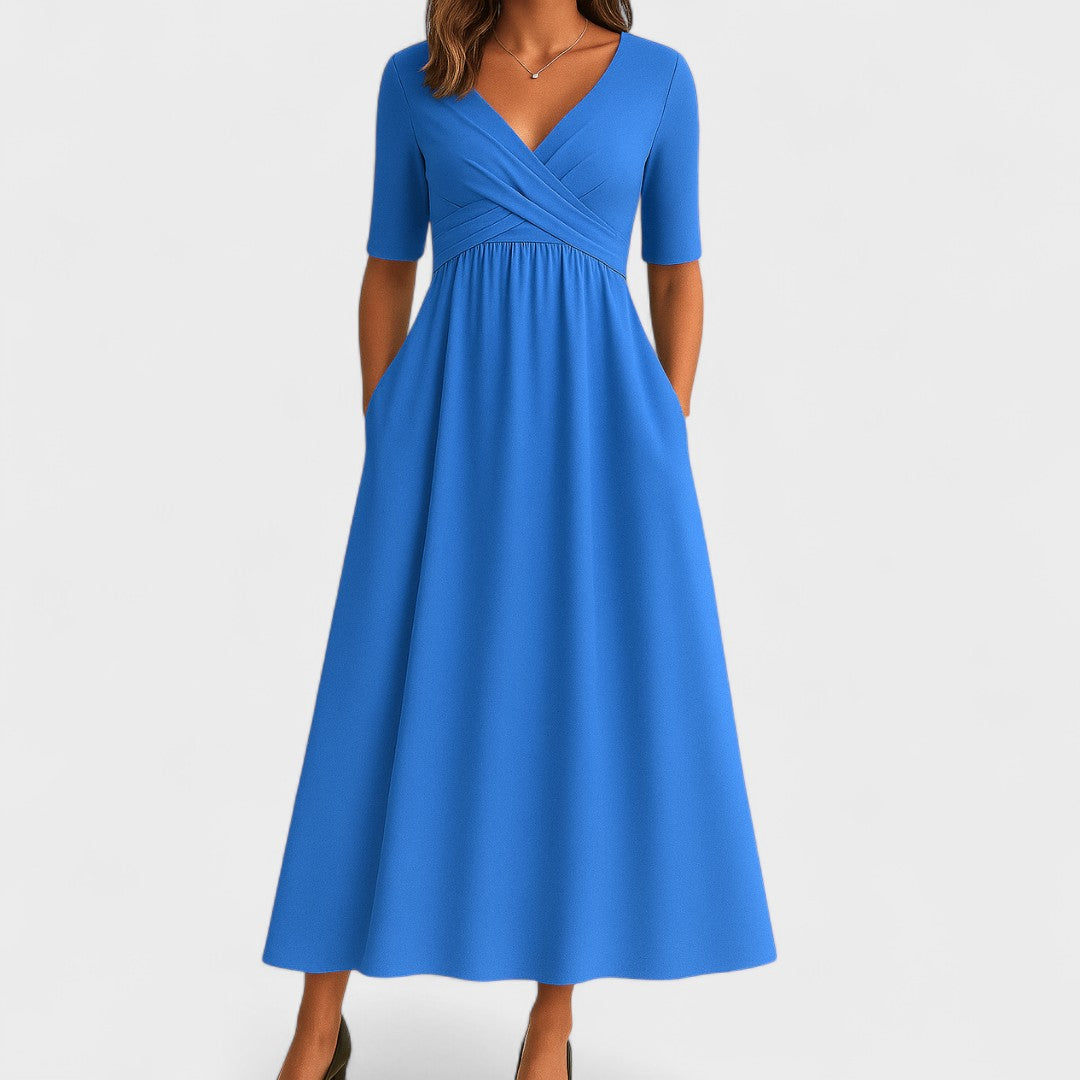 Wrap V-Neck Midi Dress