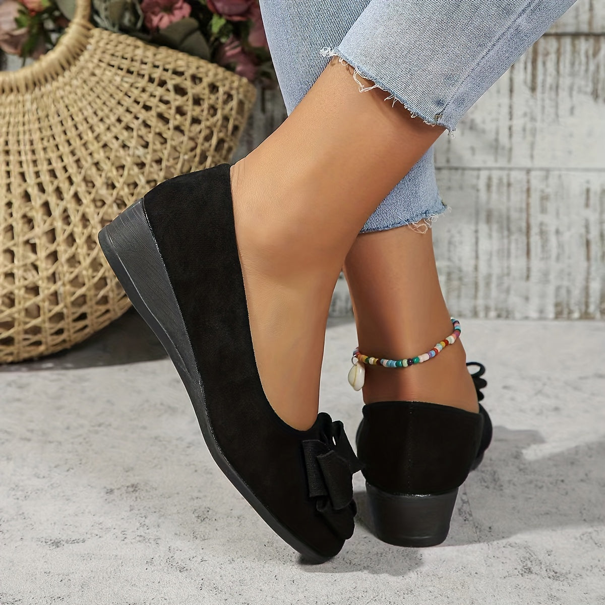 Bella | Women's Slip-On Ballet Flats with Bow Detail and Round Toe