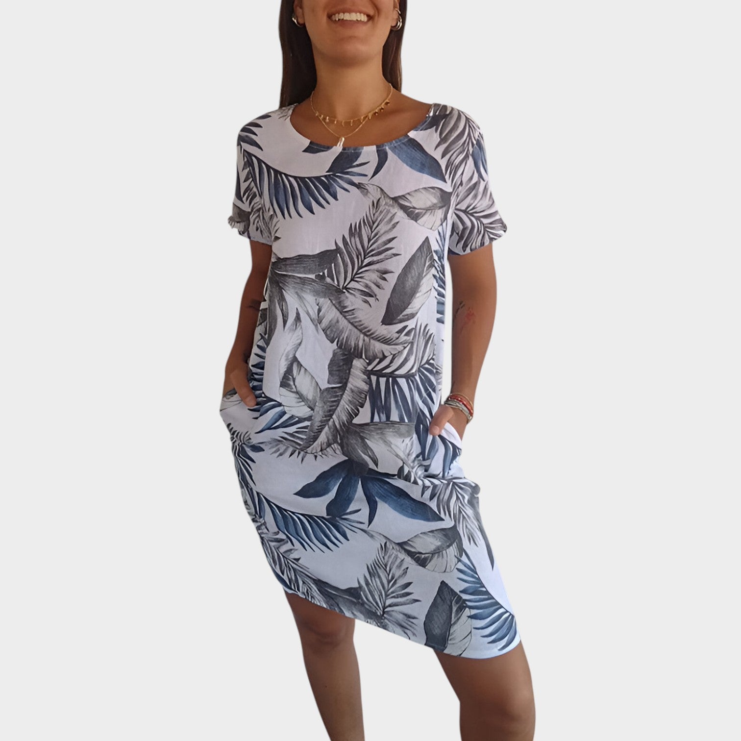 Floral Summer Knee Length Dress with Pockets