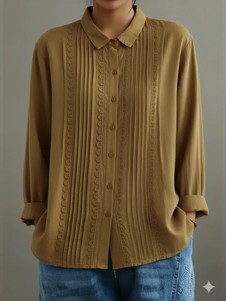 Claire | Women's Long Sleeve Blouse with Lace Trim and Button-Up Design