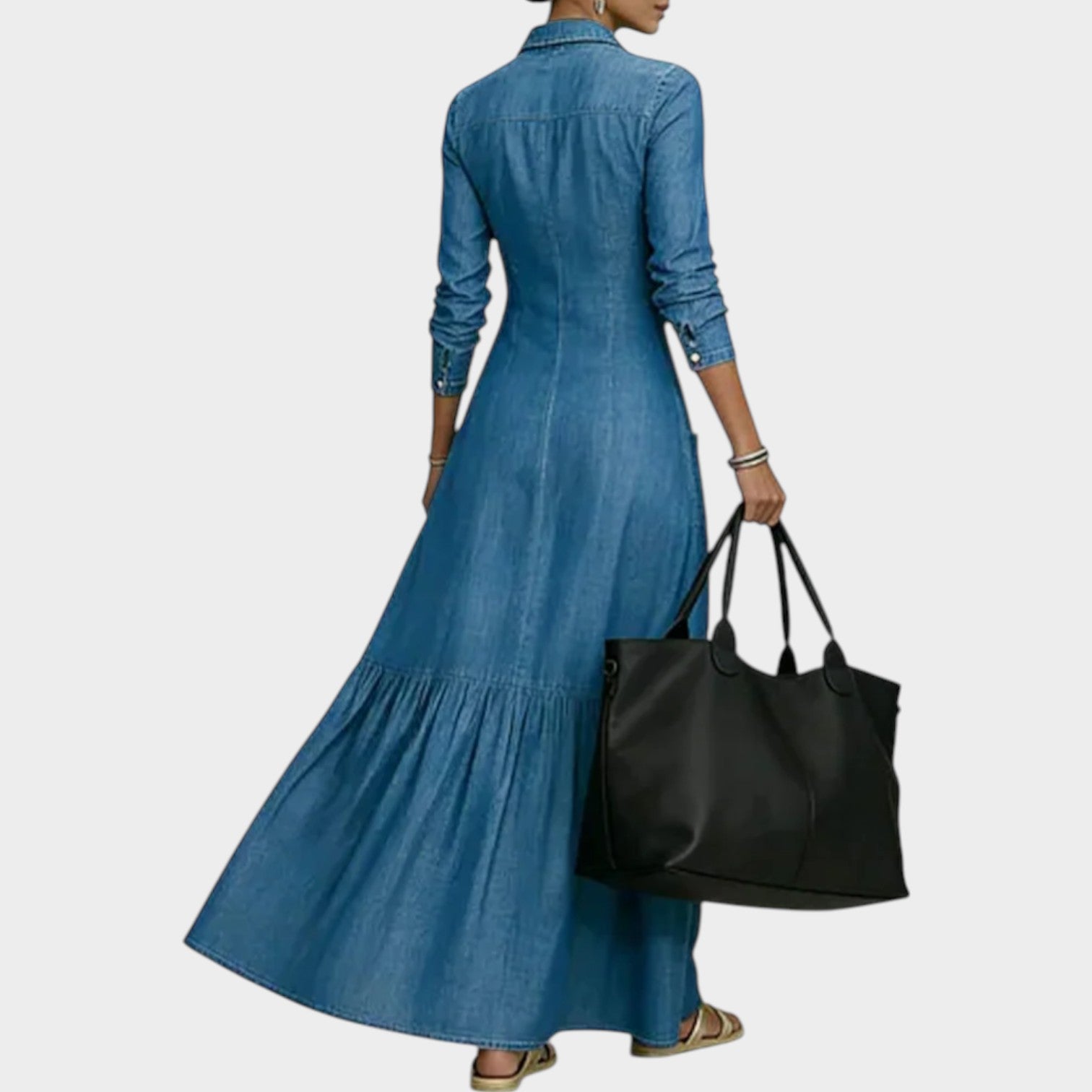 Flattering Button-Front Denim Maxi Dress