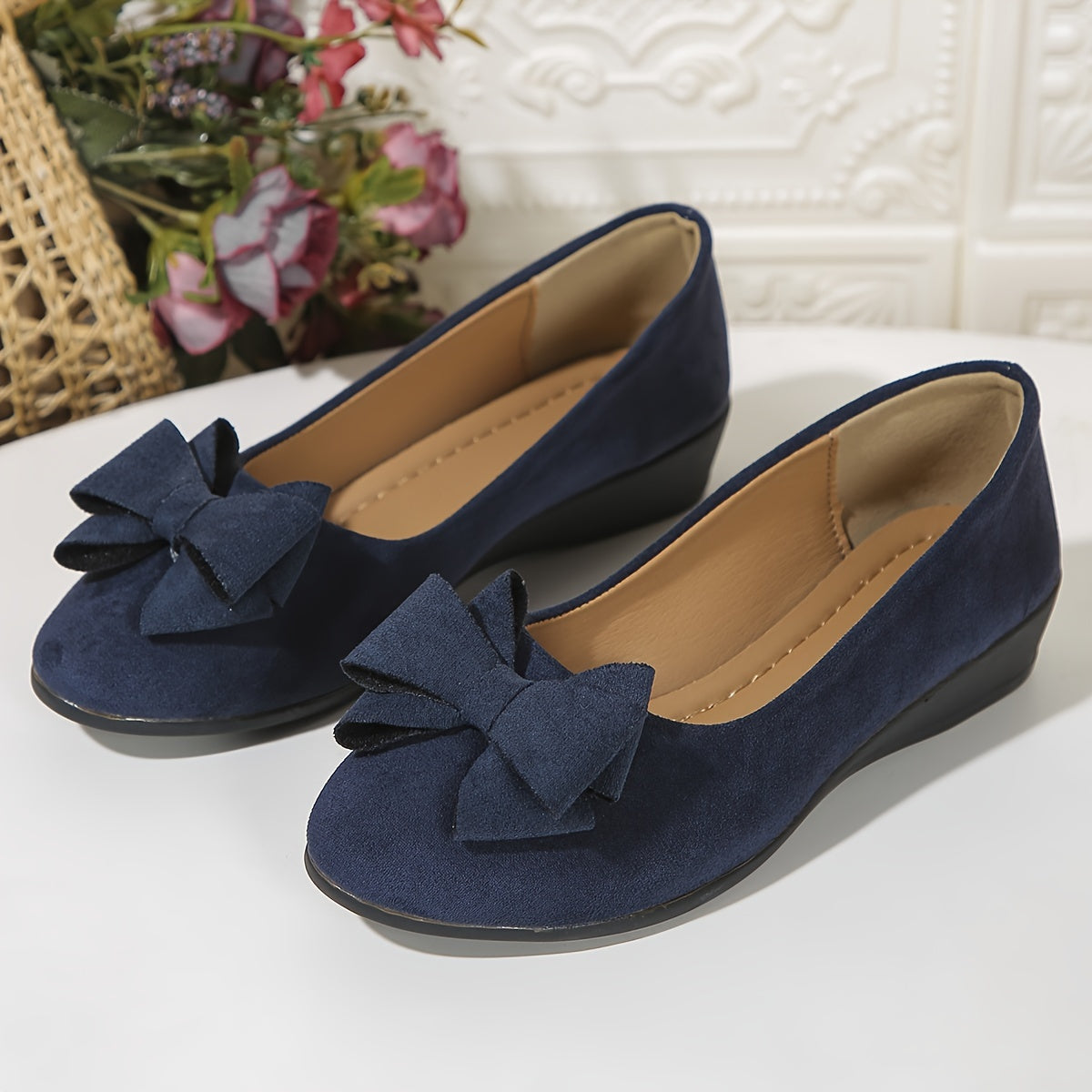 Bella | Women's Slip-On Ballet Flats with Bow Detail and Round Toe