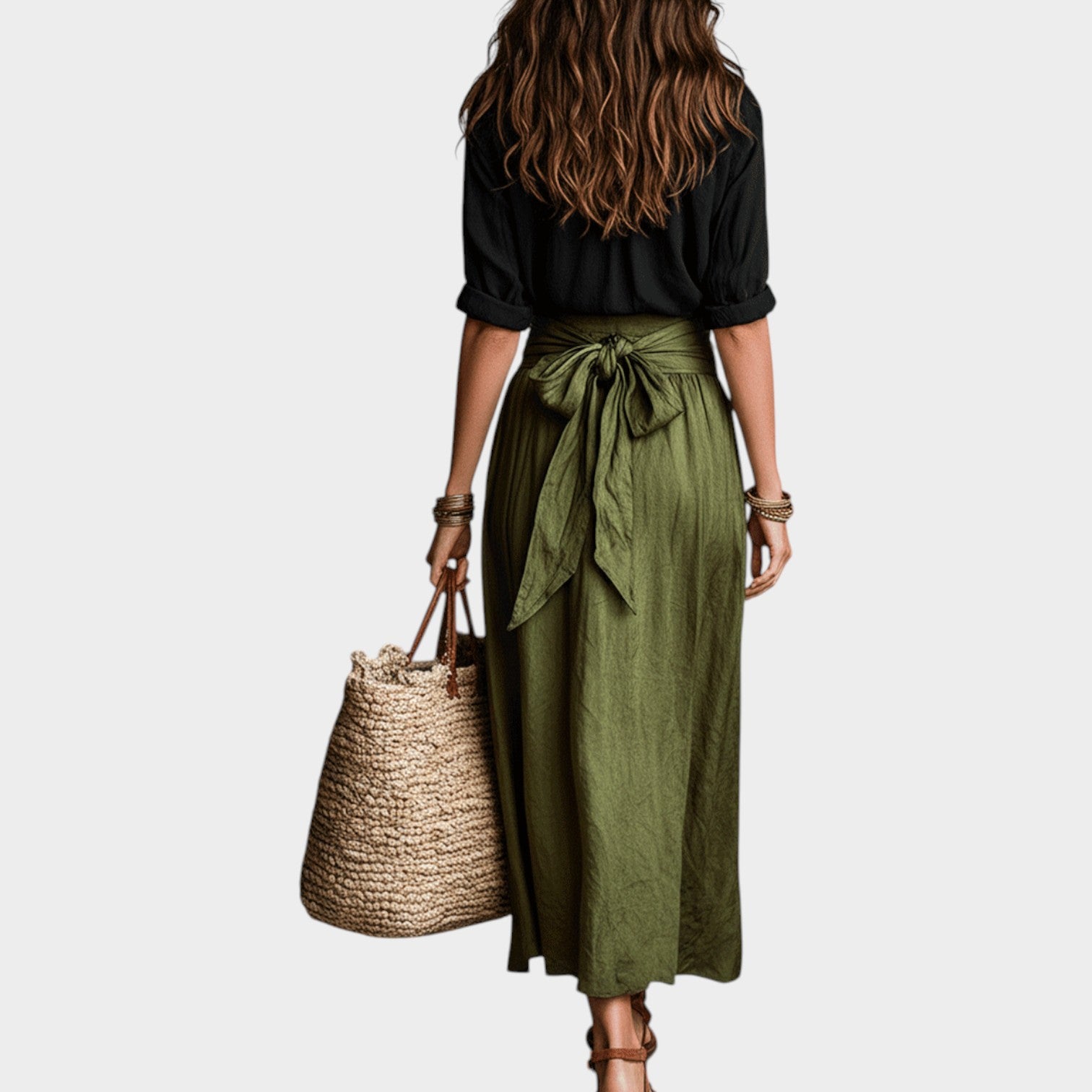 Linen Boho Two Piece Set Button Shirt & Maxi Skirt