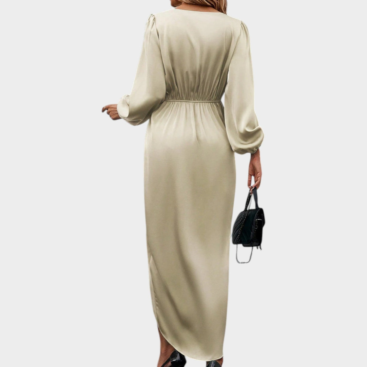 Women's Satin Midi Dress Wrap Long Sleeve