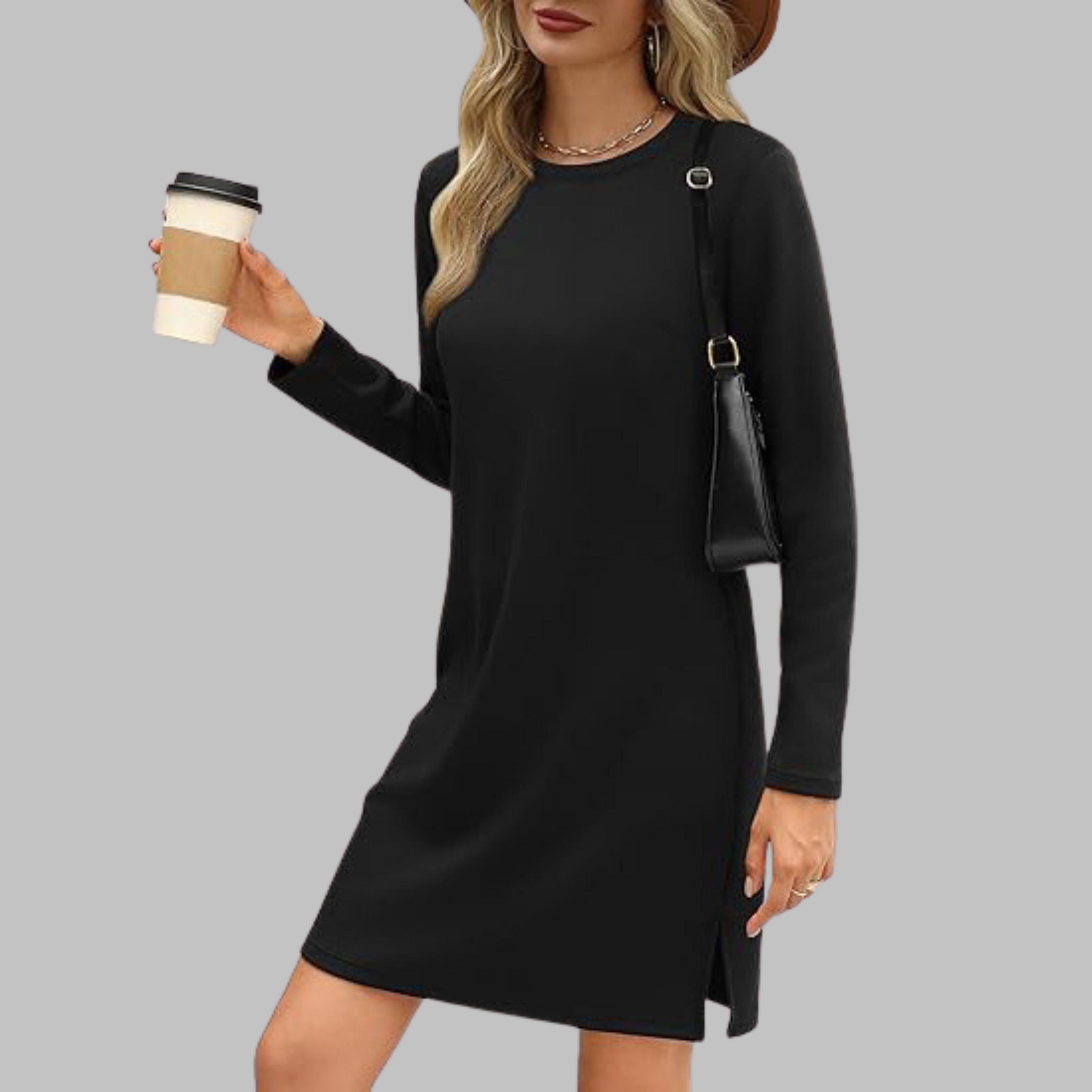 Alayah™ | Cozy Long Sleeve Round Neck Dress