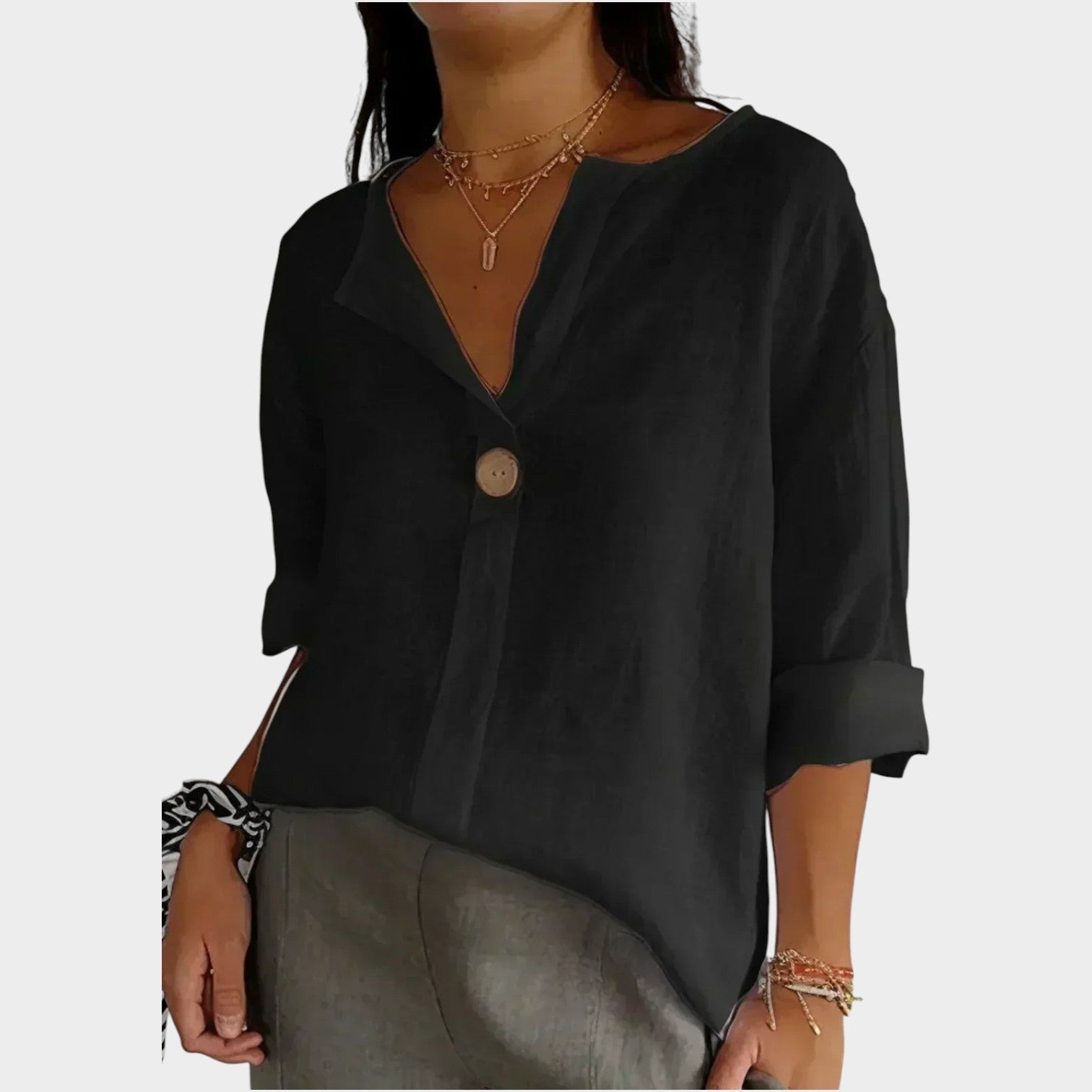 3/4 Sleeve V-Neck Blouse