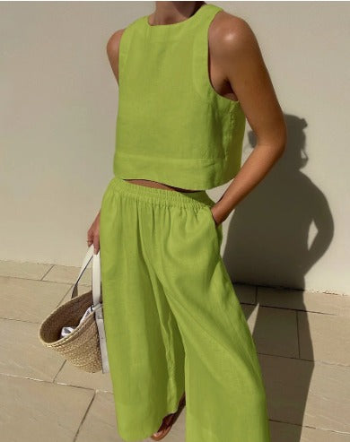 Salina | Women's Two-Piece Crop Top and Wide-Leg Pants Set
