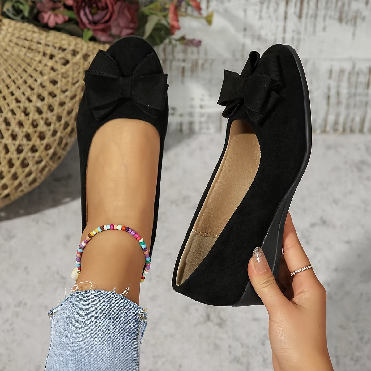 Bella | Women's Slip-On Ballet Flats with Bow Detail and Round Toe