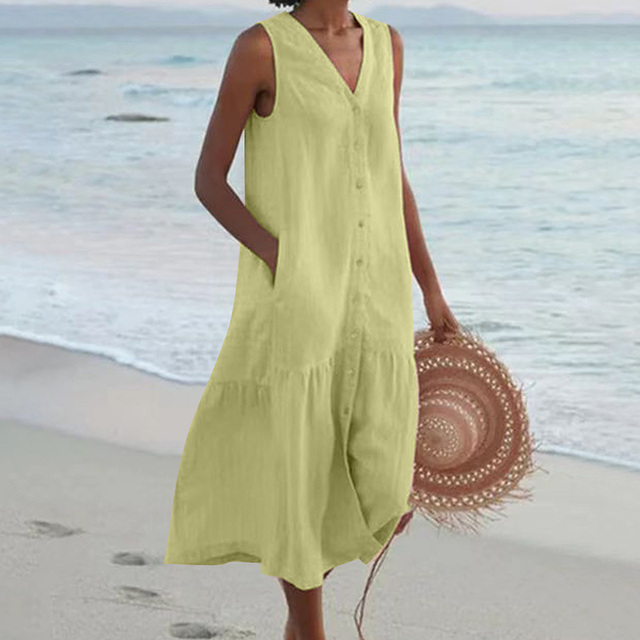 Barbara™ | Sleeveless Midi Dress with Button Detail