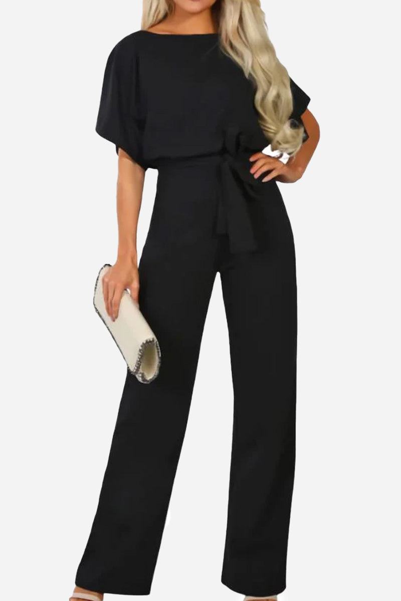 Stella | Women's Belted Wide-Leg Jumpsuit with Batwing Sleeves