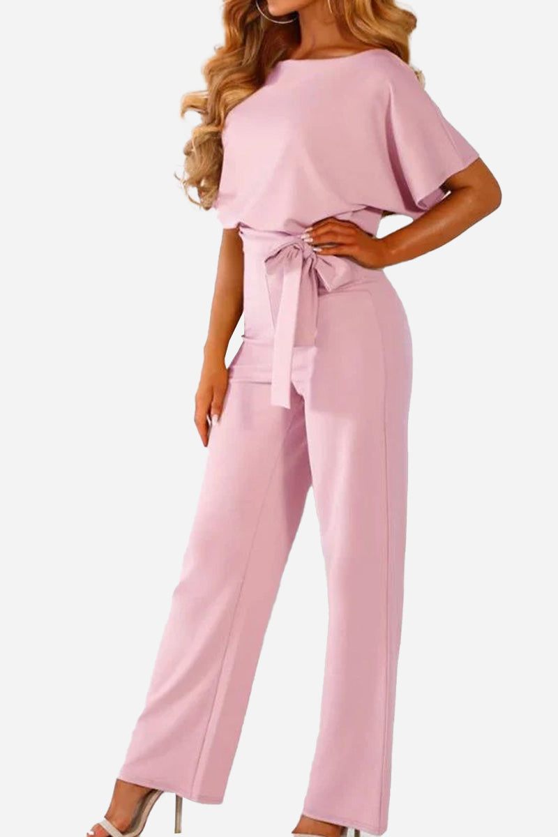 Stella | Women's Belted Wide-Leg Jumpsuit with Batwing Sleeves
