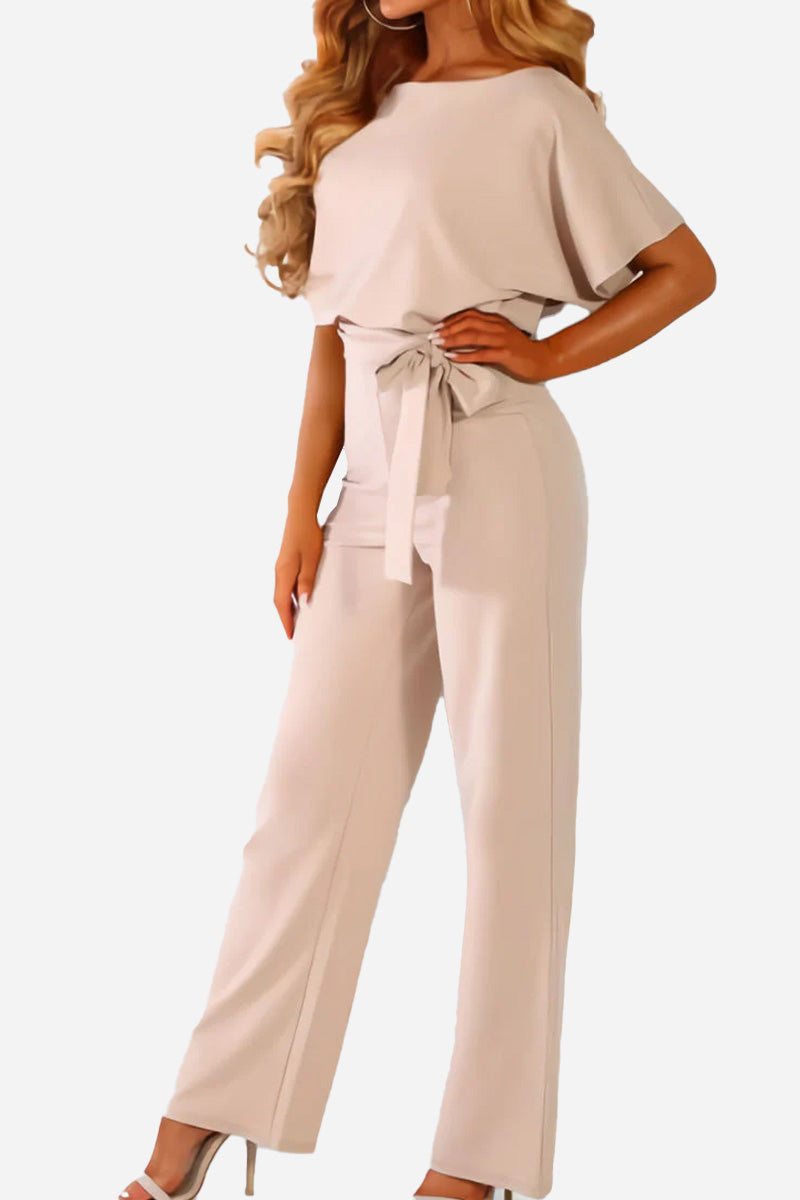 Stella | Women's Belted Wide-Leg Jumpsuit with Batwing Sleeves