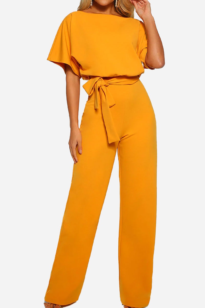 Stella | Women's Belted Wide-Leg Jumpsuit with Batwing Sleeves