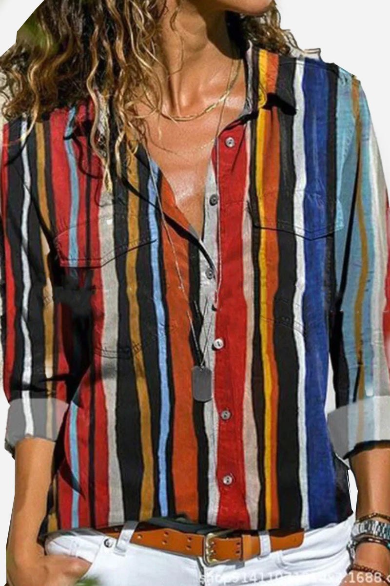 Maya | Women's Vibrant Striped Long Sleeve Button-Up Shirt