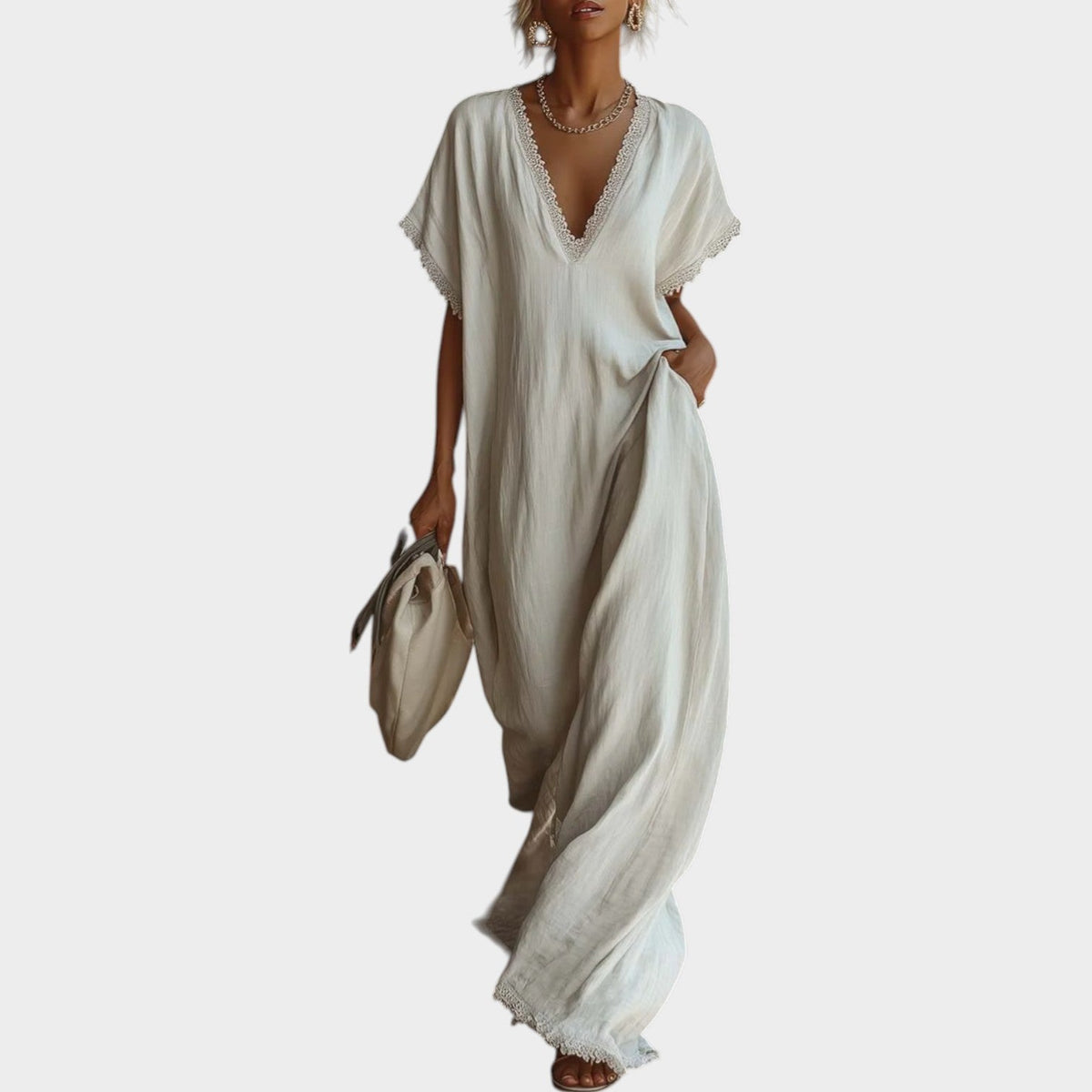 Women's Maxi Dress Linen Resort V-Neck