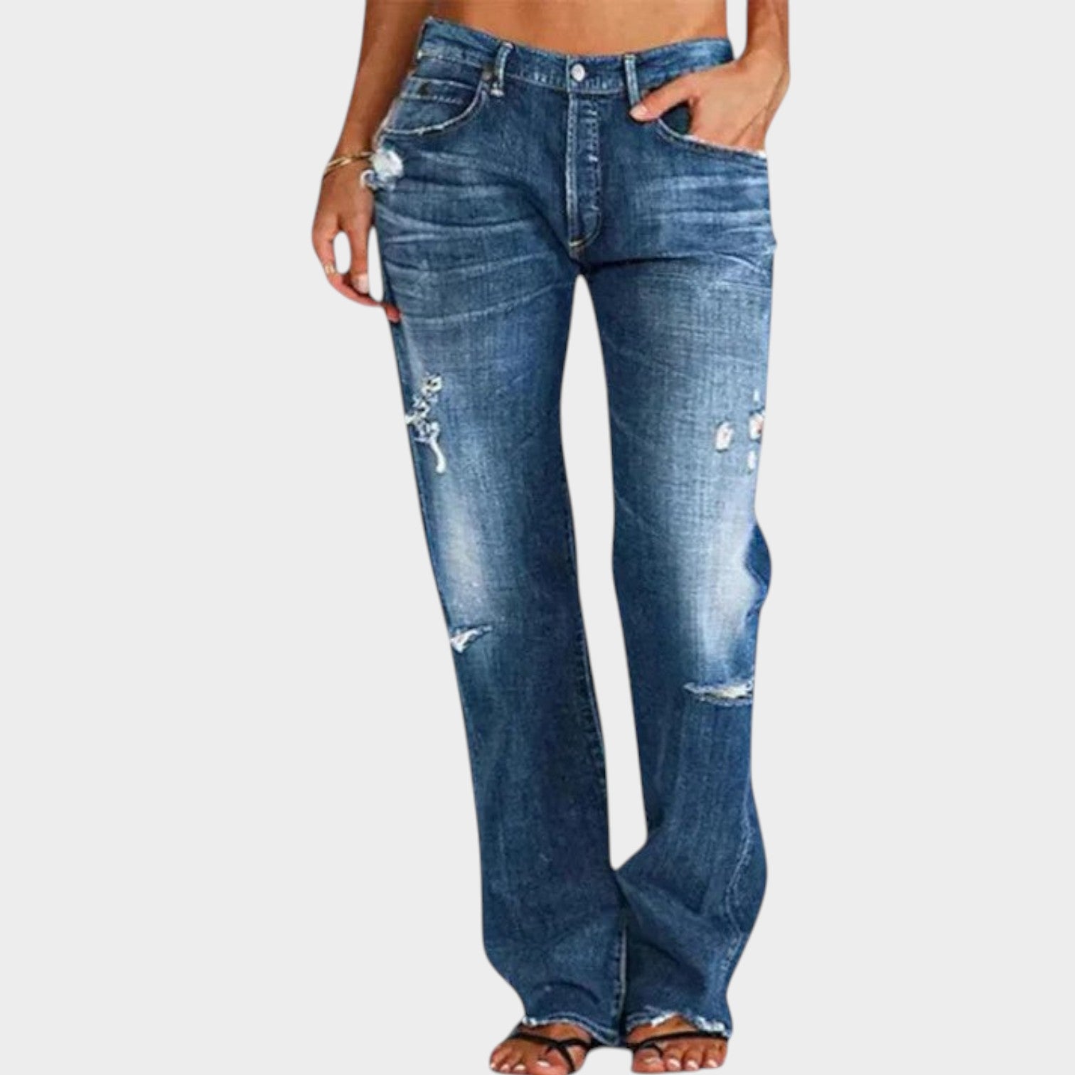 Distressed Wide Leg Denim Pants