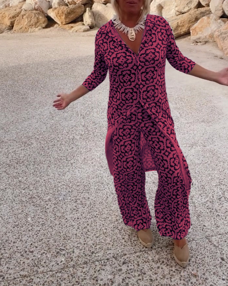 Mosa | Women's Longline Printed Shirt & Straight-Leg Pants Set