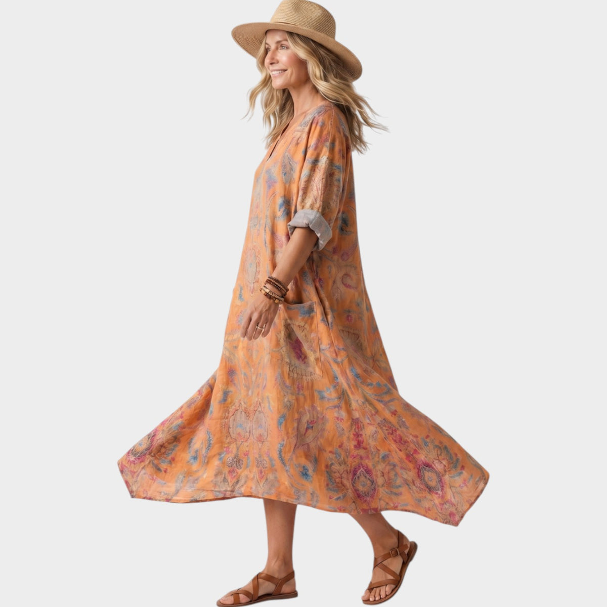 Women's Boho Midi Dress Oversized V-Neck