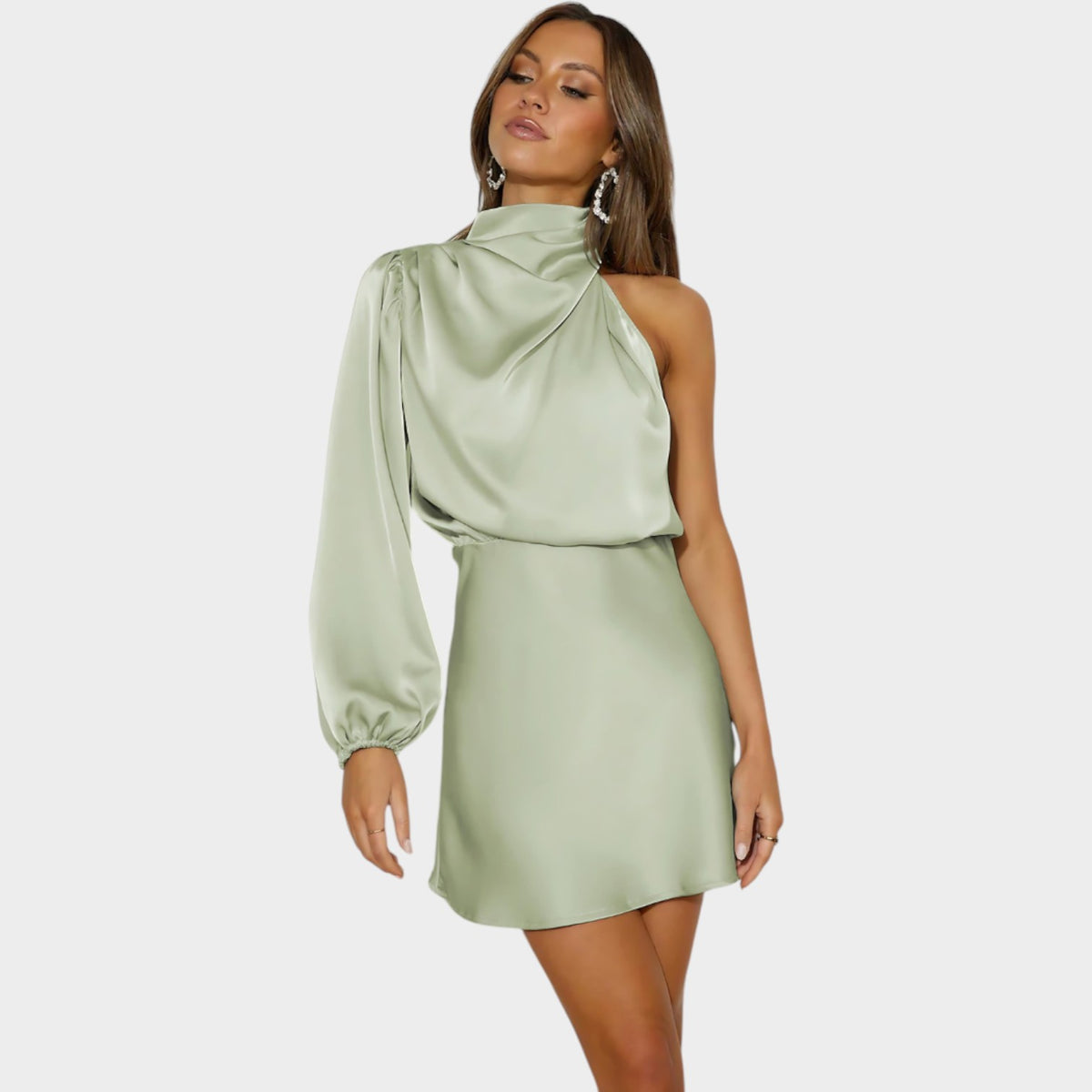 Women's Satin One Shoulder Mini Cocktail Dress