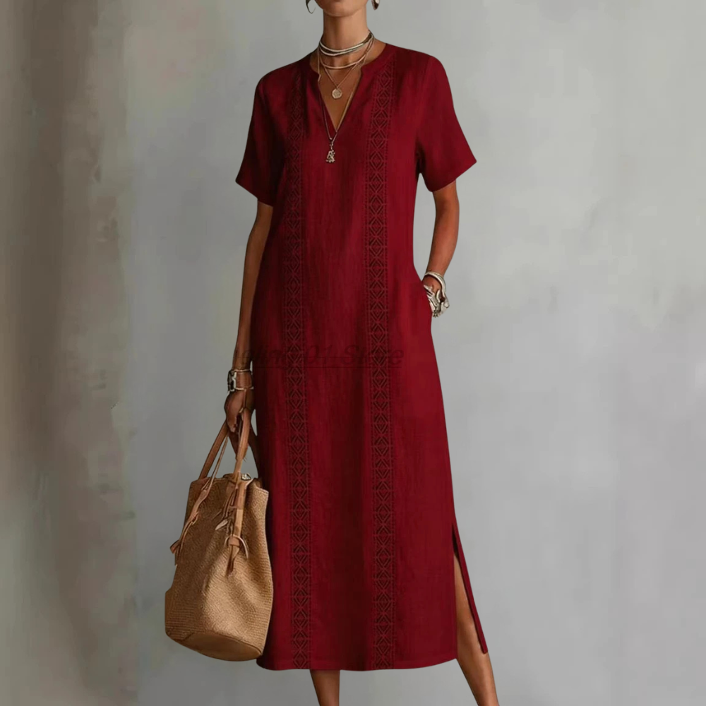 Relaxed V-Neck Midi Dress