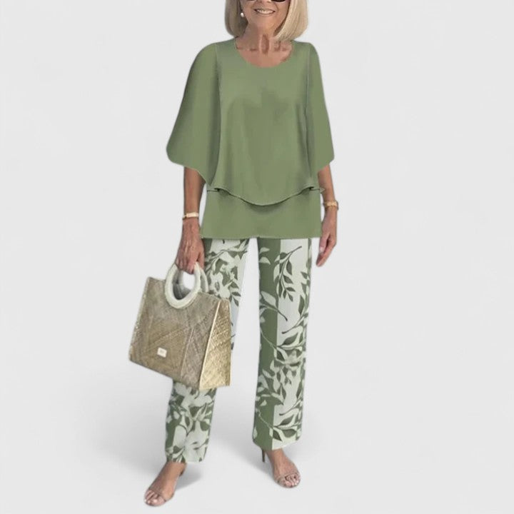Fern | Women's Floral Print Casual Top & Wide-Leg Pants Ensemble