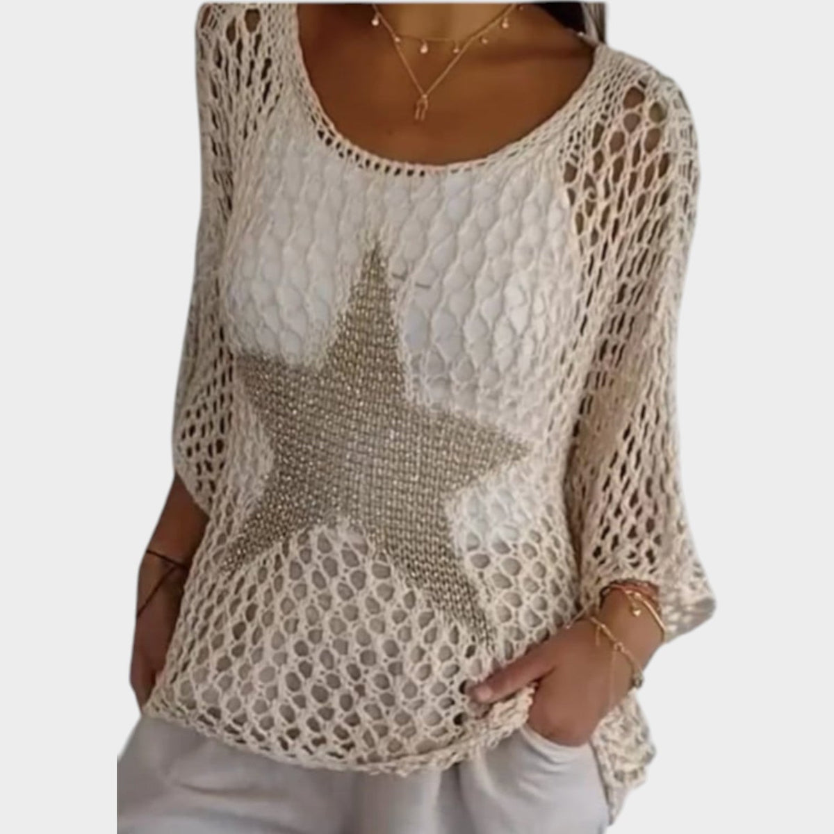 Women's Crochet Top Knit Long Sleeve
