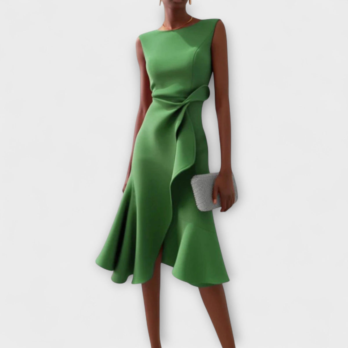 Women's Sleeveless Wedding Guest Midi Dress with Ruffle Hem