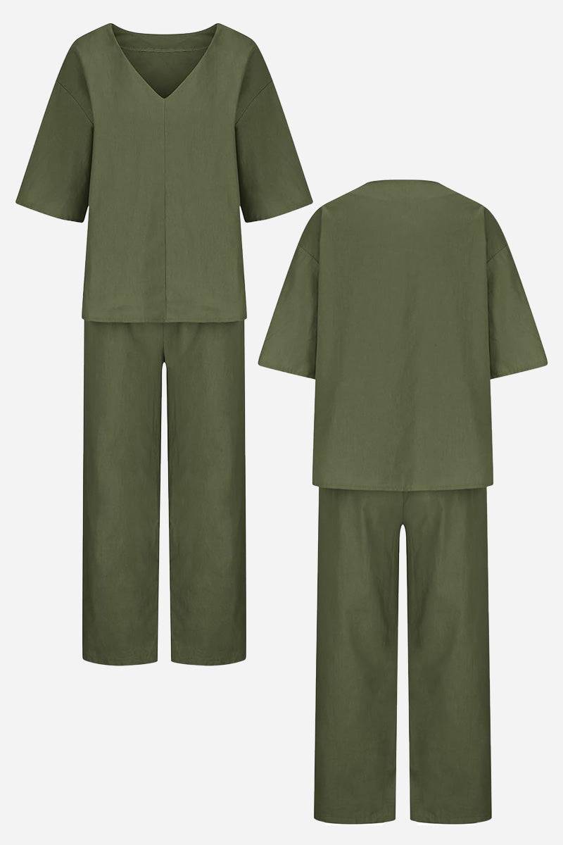 Carmen | Women's V-Neck Batwing Top with Straight-Leg Pants Ensemble