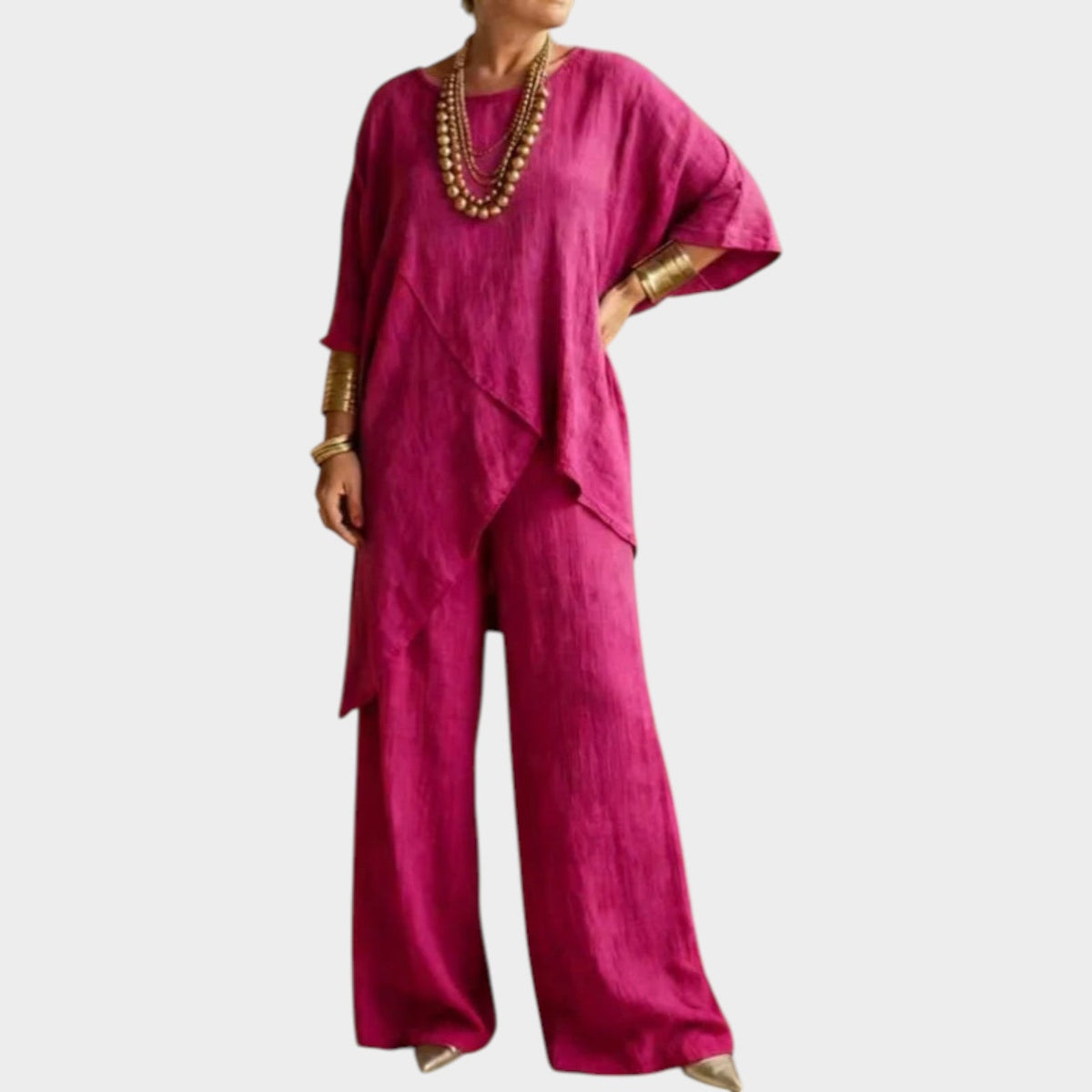 Women's Linen Matching Set Asymmetrical Two Piece