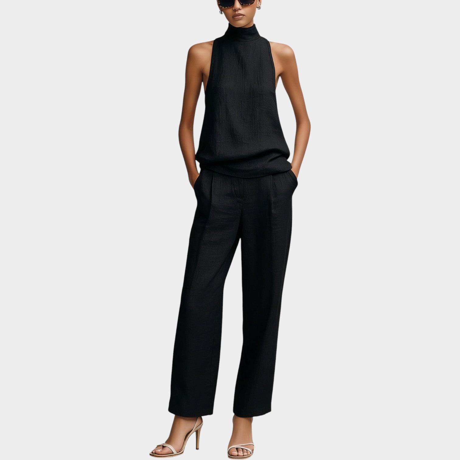 Sleeveless High Neck Two Piece Set