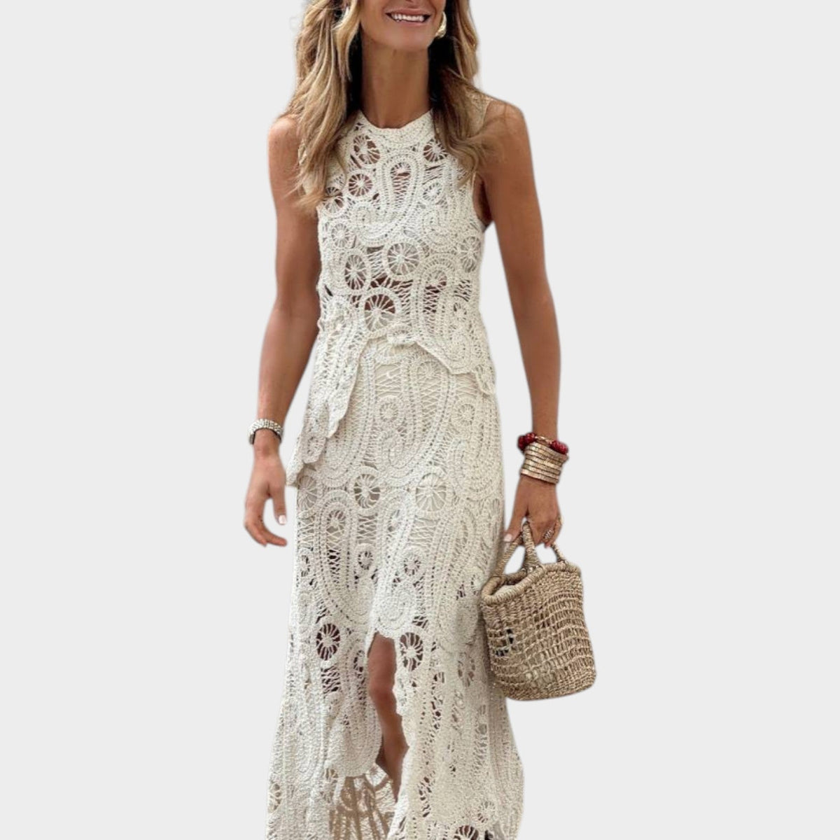 Women's Summer Maxi Dress Sleeveless Crochet