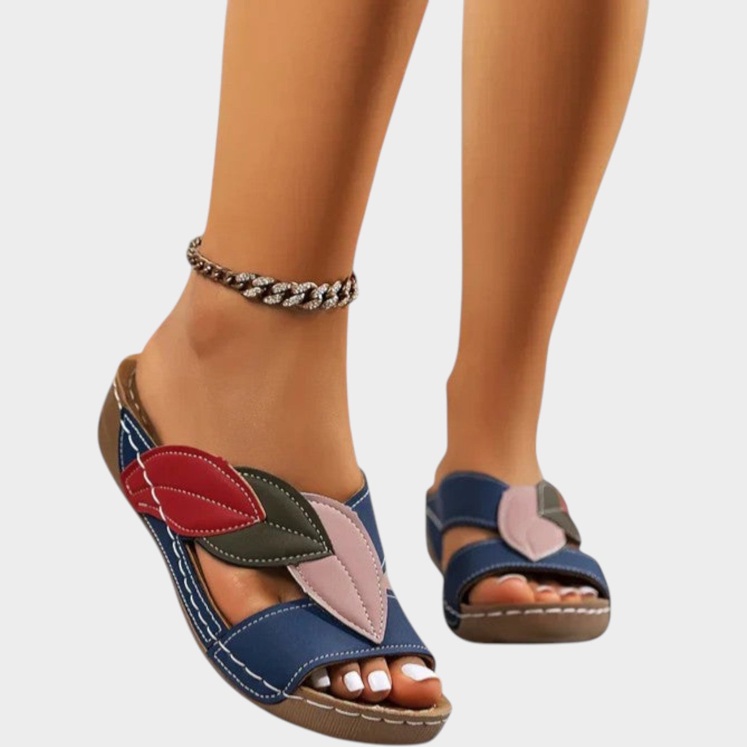 Leaf Detail Comfort Wedge Sandals