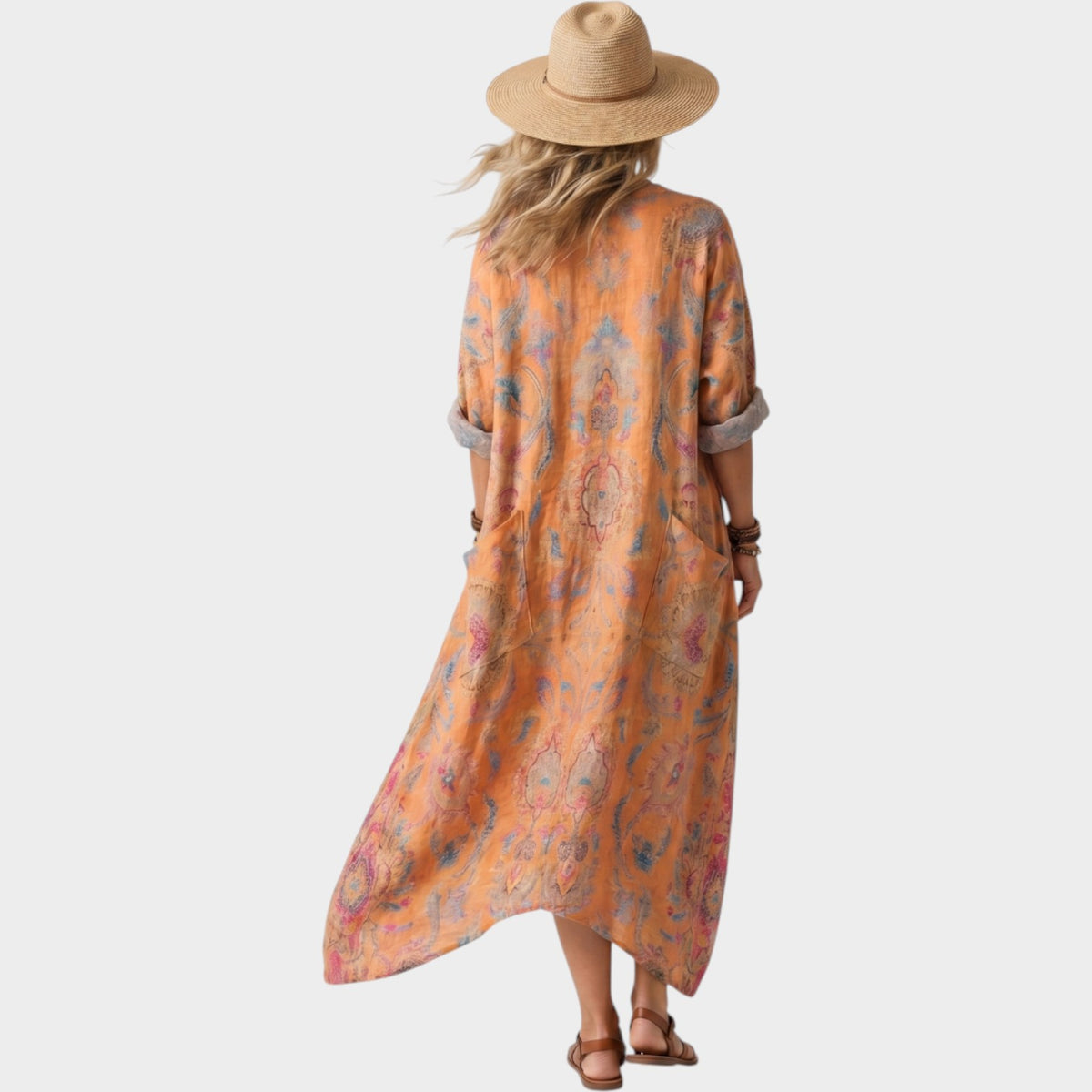 Women's Boho Midi Dress Oversized V-Neck