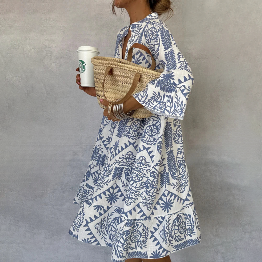 Celeste | Women's Bohemian V-Neck Swing Dress with 3/4 Sleeves
