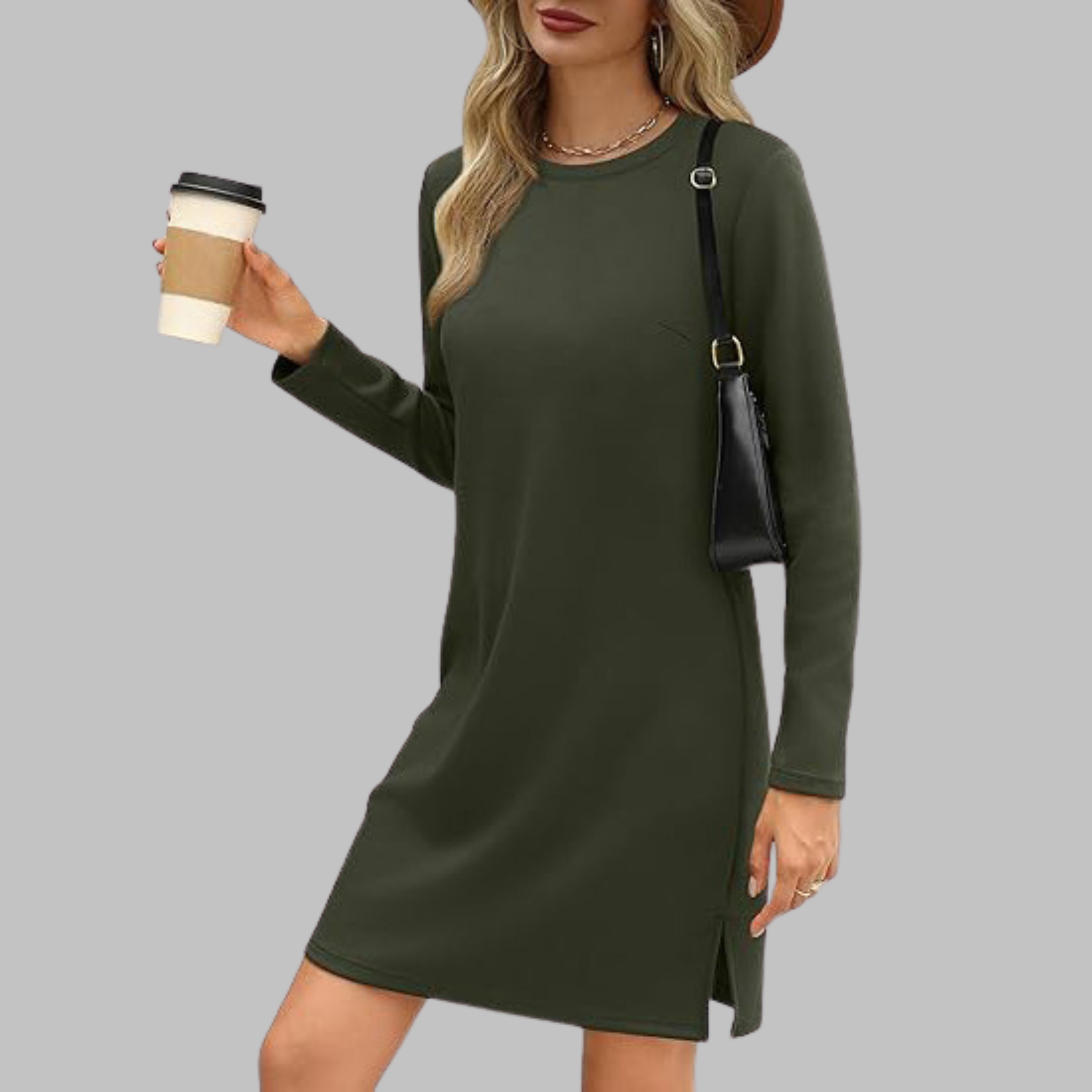 Alayah™ | Cozy Long Sleeve Round Neck Dress