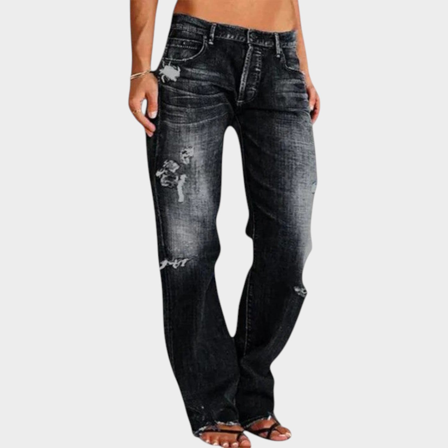 Distressed Wide Leg Denim Pants