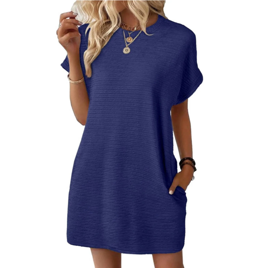 Vivid Women's Short Sleeve Crew Neck Mini Dress