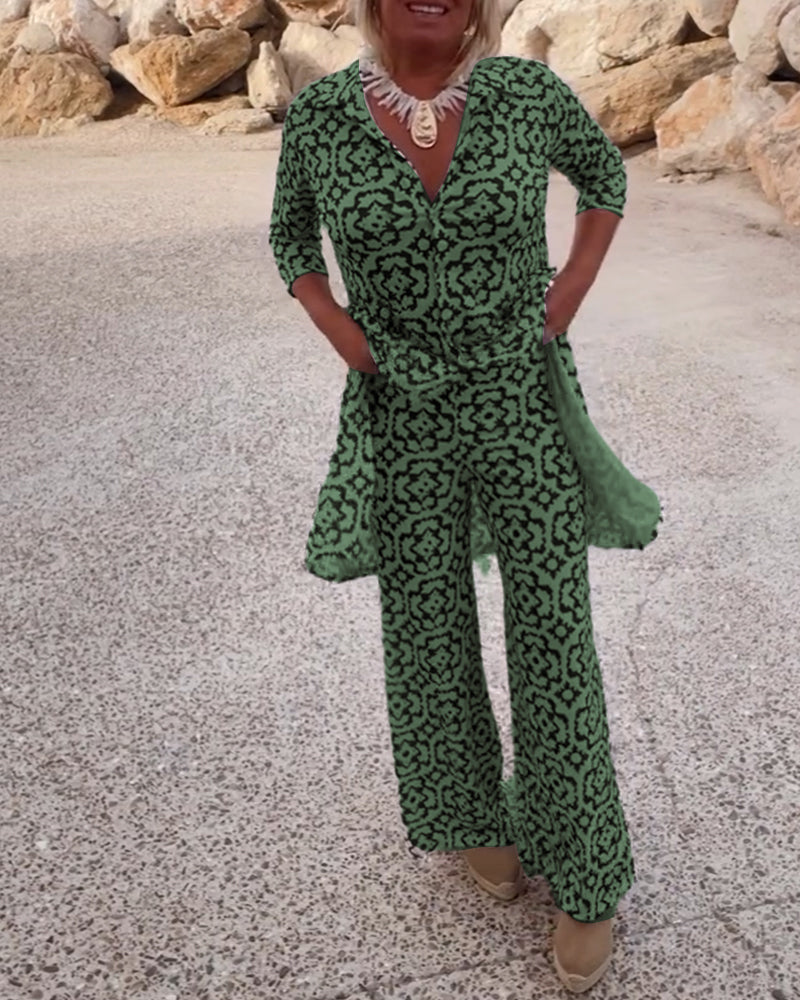Mosa | Women's Longline Printed Shirt & Straight-Leg Pants Set