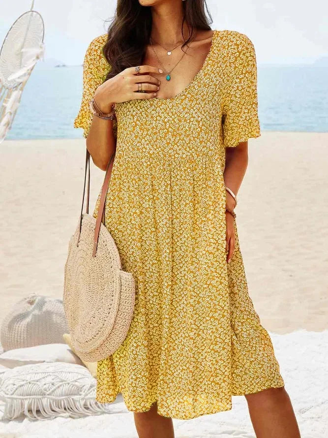 Daisy | Women's Floral Print V-Neck Short Sleeve Smock Dress