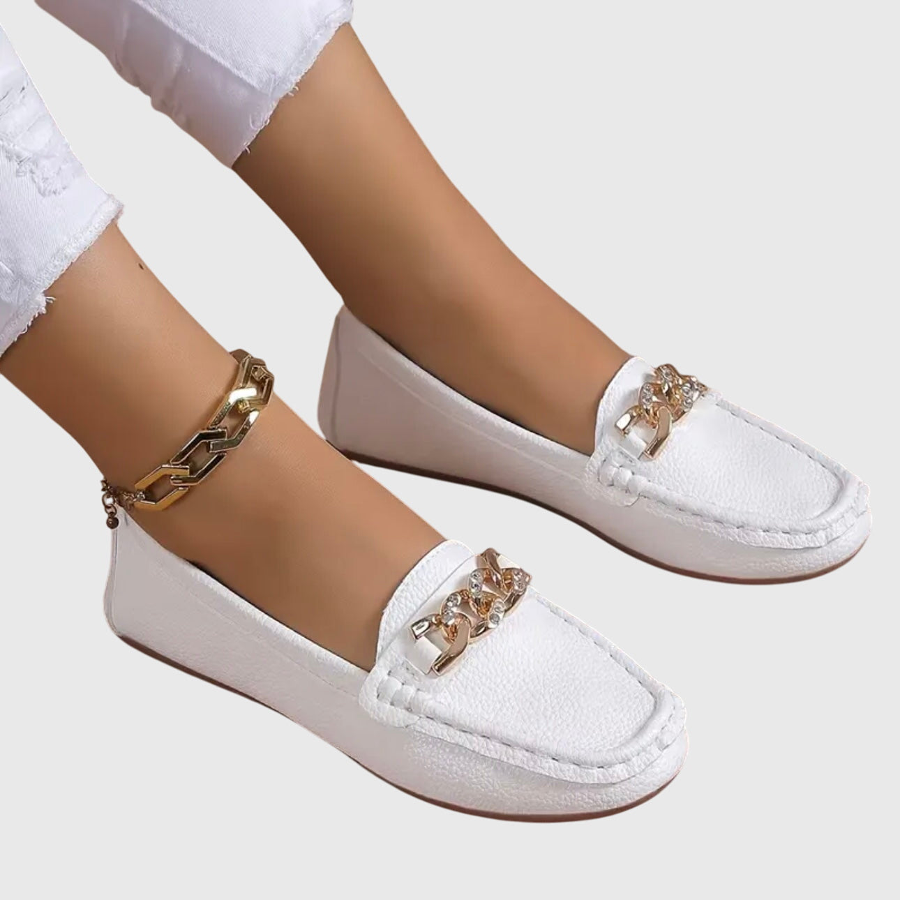 Harlow | Women's Casual Slip-On Loafers with Gold Chain Accent