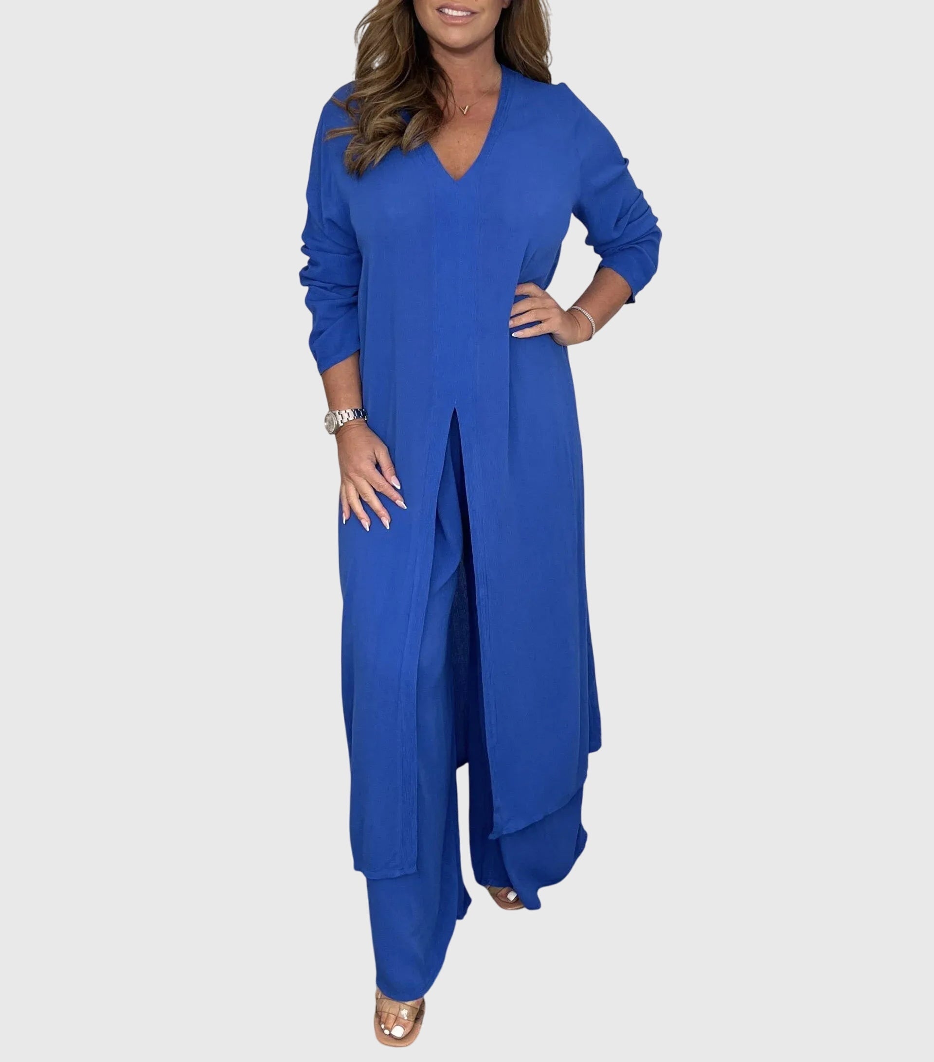 Pearl | Women's Two-Piece Duster Cardigan and Wide Leg Pants Set