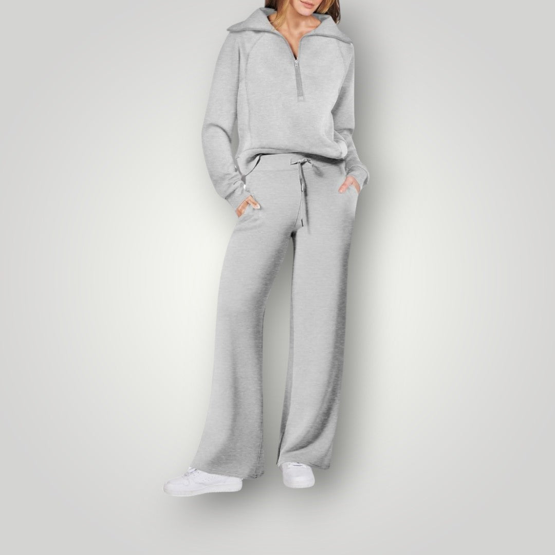 Luna | Women's Cozy Loungewear Set: Half-Zip Sweatshirt & Wide-Leg Pants