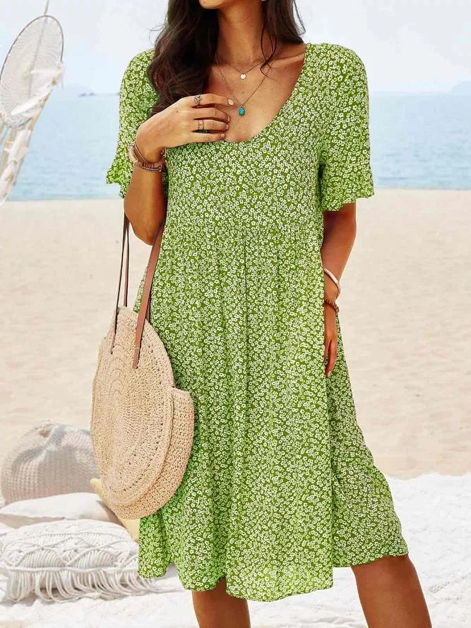 Daisy | Women's Floral Print V-Neck Short Sleeve Smock Dress