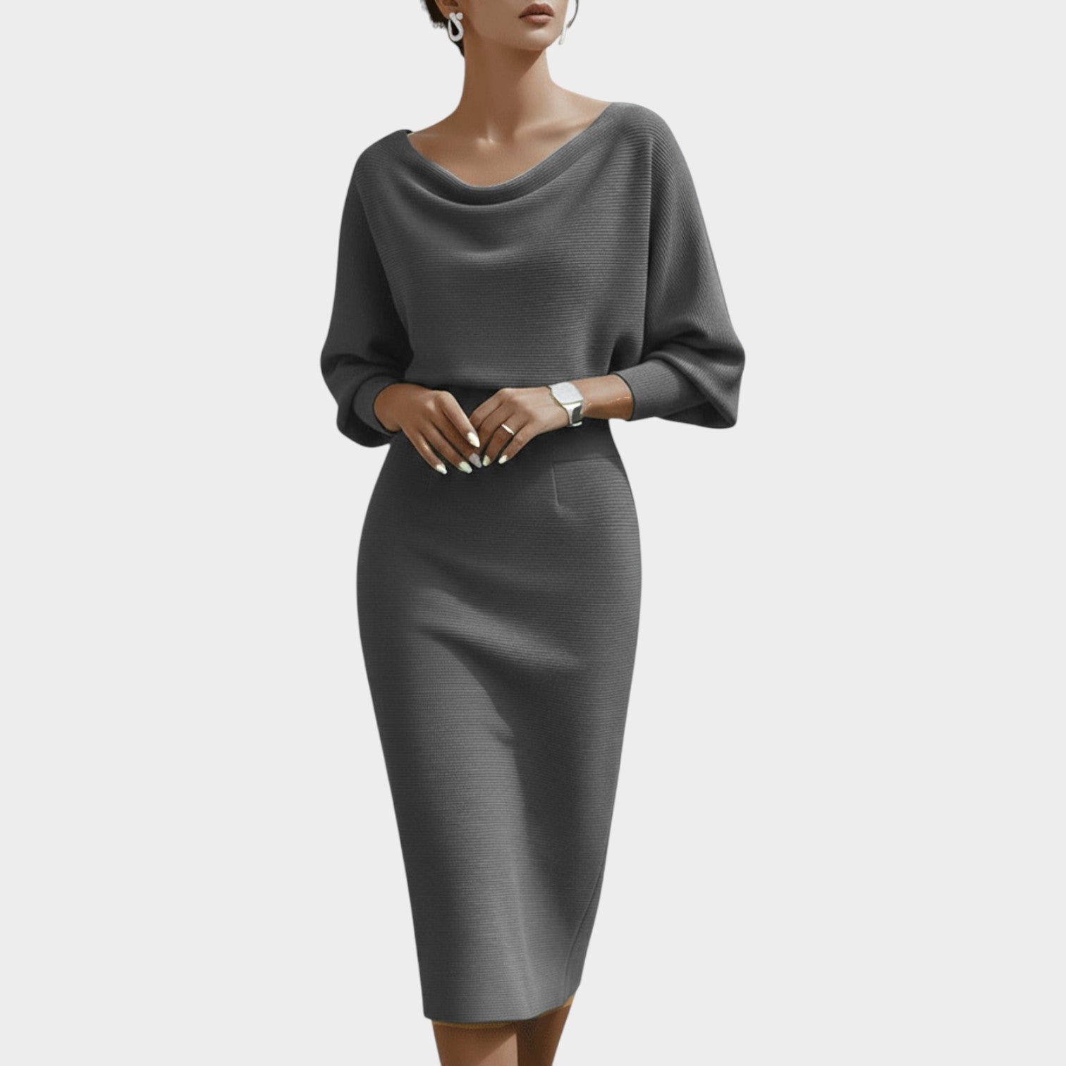 Knitted Draped Midi Dress
