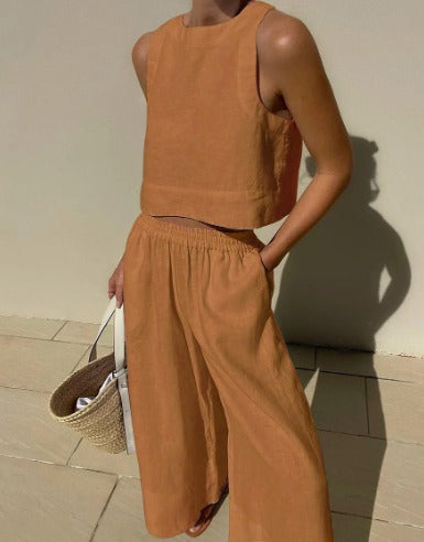 Salina | Women's Two-Piece Crop Top and Wide-Leg Pants Set