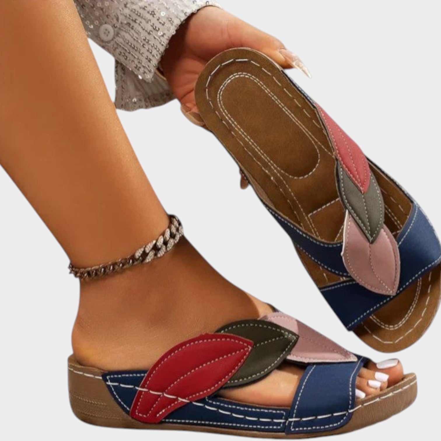 Leaf Detail Comfort Wedge Sandals