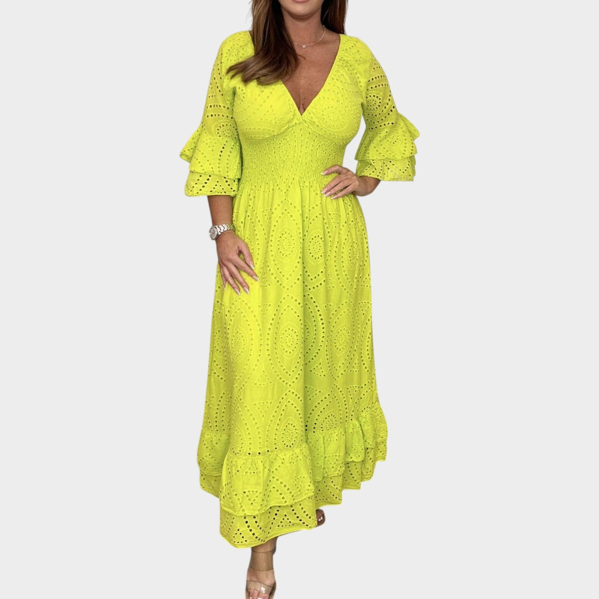 Women's Maxi Dress Eyelet Lace V-Neck