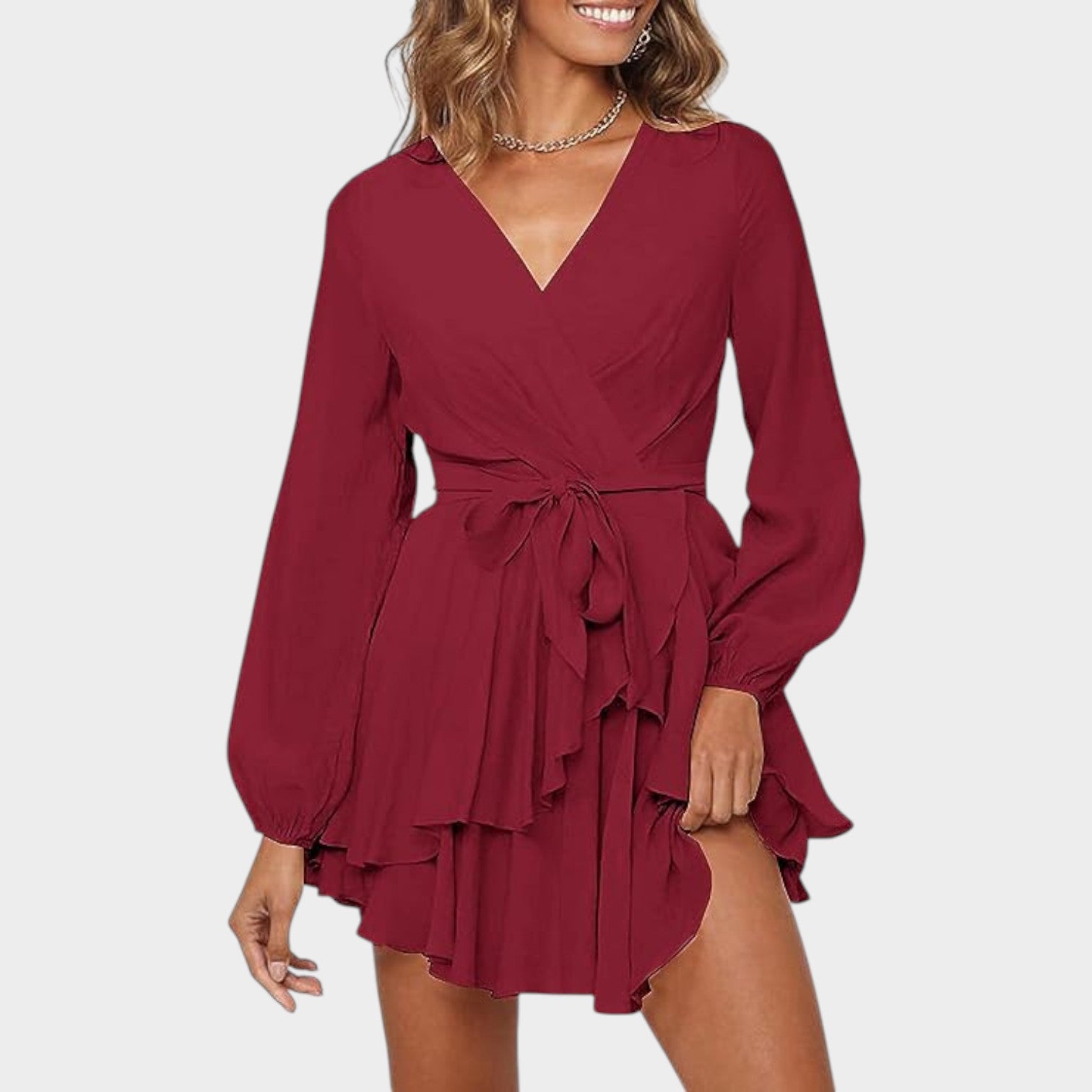 Wrap V-Neck Mini Dress