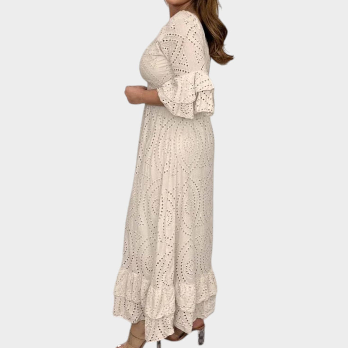 Women's Maxi Dress Eyelet Lace V-Neck